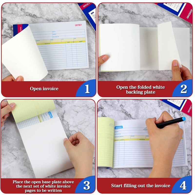 4 Packs Invoice Book for Small Business 2-Part Carbonless, 5-1/8”x7-29/32”
