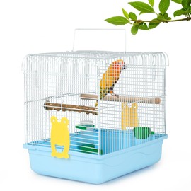 Small Bird Cage, Lightweight for Parakeets, Hanging for Parrot, Travel for Cockatiel, Outdoor Budgie, Pet Products Flat Top Economy Small Animal Cage with Stand Accessories with White Wire, Blue