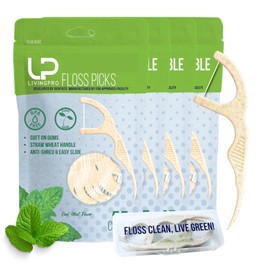 Plant Based Naturally Mint Flavored Floss Picks(220pcs) with Travel Case- Planet-Friendly Thin Single Thread Dental Picks, Shred-Resistant- Easy Glide for Plaque Removal & Gentle on Gum