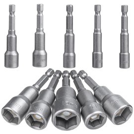 Bestgle 10 Pcs Magnetic Nut Setter Driver Drill Bit Set, 6-19mm 1/4 Inch Hex Shank Magnetic Nut Driver Socket Set for Hand Drill, Electric Screwdriver, Socket Wrench Screw, 65mm Length