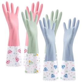 XIACIBDUS Rubber Cleaning Gloves, Washing Up Gloves Kitchen Dishwashing, Latex Free Long Cuff Cotton Lined Household Gloves for Laundry, Gardening（Medium Wide Mouth Gloves）