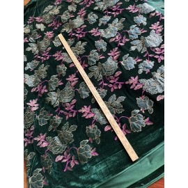 Embroidery VELVET VELOUR FABRIC 60" WIDE Hunter Green With Gold embroidery patch Holiday