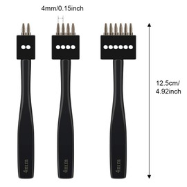 DIUDUS Prong Punch, Black Leather Prong Punch Tool 4mm, 2/4/6 Lacing Stitching Punch, Round Hole Prong Lacing Stitching Punch Set for Leather Craft