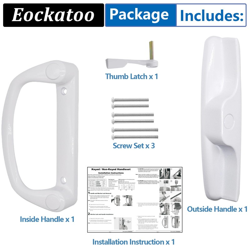 Eockatoo Sliding Glass Patio Door Handle Replacement Set Only Non-Keyed