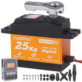 HobbyPark 25KG High Torque RC Servo Waterproof Full Metal Gears Steering Servo for 1/8, 1/10, 1/12 RC Cars Trucks Crawlers Robotic with 25T Servo Horn 180° Degree Programmable 8.4V HV (25kg Torque)