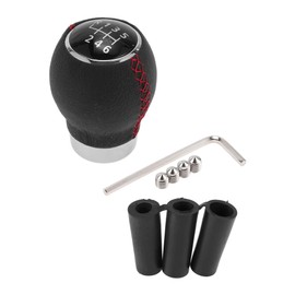 Partuto 1 Set 7cm Universal Shift Knob - Car Gear Shifter Knob with 3 Adapter for 6 Speed Manual Transmission Vehicle - Faux Leather Black Red