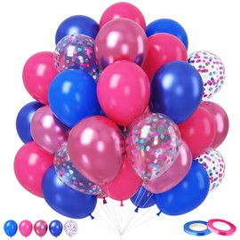 Pink and Blue Balloons, 12 Inch 50pcs Gender Reveal Balloons,Metallic Hot Pink Double Stuff Sapphire Blue Confetti Balloons for Boys Or Girls Gender Reveal Baby Shower Birthday Party Decorations