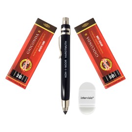 Koh-I-Noor 5359 Mechanical Pencil 5.6 mm - Metal Lead Holder with Graphite Leads Set 4865 2B and 6B and intervisio Pencil Sharpener with Eraser - for School Writers Artists