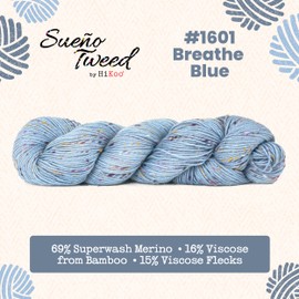HiKoo Sueno DK Tweed Yarn Hank for Knitting, Crocheting, and Crafts, Soft Superwash Merino Wool, Viscose from Bamboo, Viscose Flecks, 255 Yards, #1601 - Breathe Blue