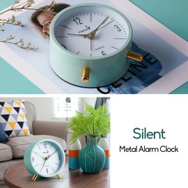 FLOITTUY 4 inches Super Silent Alarm Clock, Cream Green Beep Wake Round Alarm Clock with Night Light,Battery Operated,Easy Set Entry Lux Stylefor Desk, Bedroom and Home Decoration