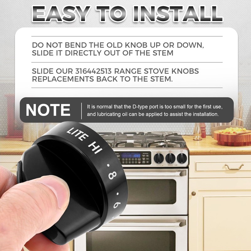 MOOTVGOO 4 Pack 316442513 Range Surface Burner Knobs, Black Stove