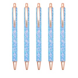 Gullor 5PCS Ballpoint Pens, Glitter Click Ball Pens, Black Ink Medium Point 1mm, for Office Supplies Gift Wedding Birthday, Blue