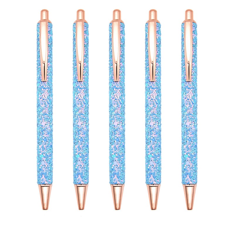 Gullor 5PCS Ballpoint Pens, Glitter Click Ball Pens, Black Ink