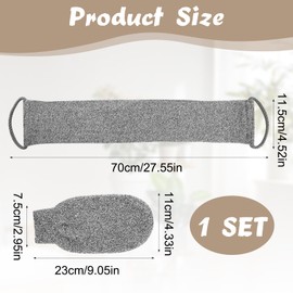 2 Pieces Back Scrubber for Shower Bamboo Fibre Exfoliating Scrubber Sponge, Grey, Exfoliating Set with Massage Glove for Effective Cleaning and Gentle Exfoliation