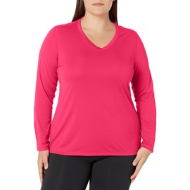 Just My Size Women's Plus Size Active Long Sleeve Cool Dri V-Neck Tee, pop Art Pink, 5X