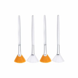 4 Pcs White Handle Fan Brush Set for Face Mask Application, Soft Bristle Facial Brush for Creams and Mud Masks, Individually Wrapped 2 White and 2 Yellow Bristles