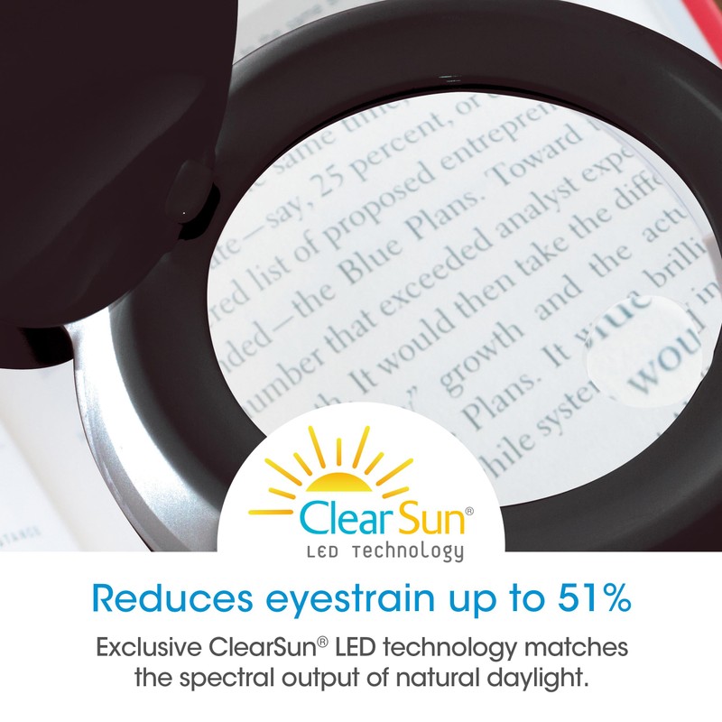 OttLite Space Saving Magnifier LED Desk Lamp, Optical Grade Magnification,