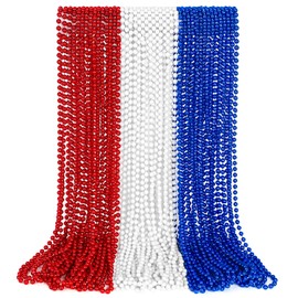 4th of July Necklace Decorations, 30PCS 4th of July Beads Necklaces Accessories, Metallic Patriotic Independence Day Red Blue White Bulk, Beads Necklace for Memorial Day Patriotic Parades Party Favors