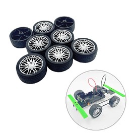 8PCS Toy Car Wheel RC Car Rubber Tire Wheel with Metal Shaft Axles for RC Car Truck DIY Model Toy Building Projects (3x35mm)