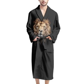 AFPANQZ Cozy Men Bathrobe Summer Full-Length Long Sleeves Bathrobe Men's Shawl Collar Comfortable Robes Lion 3D Print ​Lounge Robes Medium Sleepwear Robe Big and Tall
