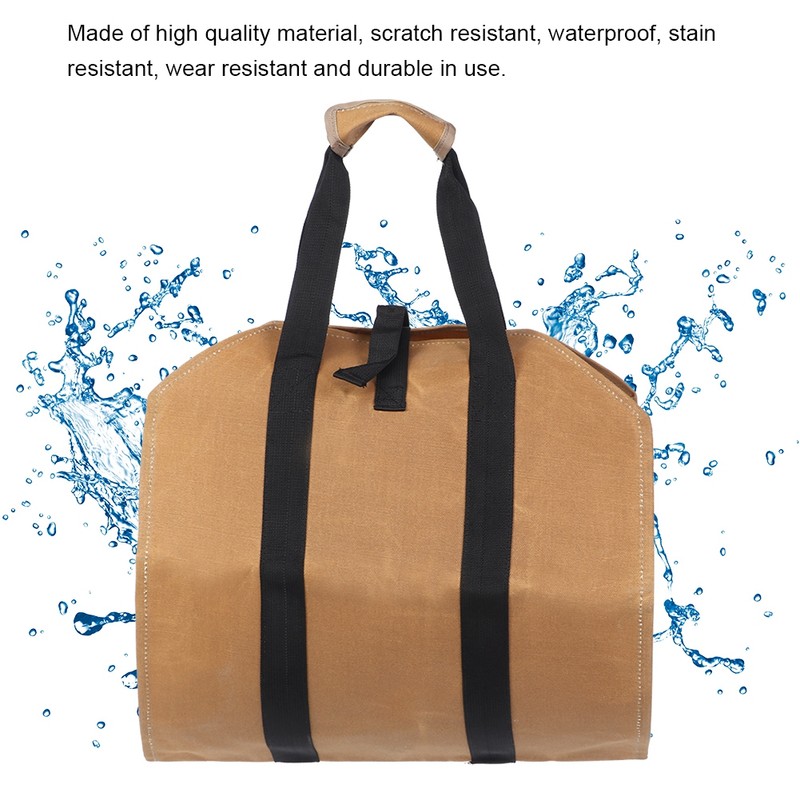Waxed Canvas Waterproof Large Portable Firewood Holder Bag Log Carrier