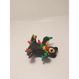 Celtic Forest Clay BLACK BEAR Christmas Ornament TANGLED IN LIGHTS Polymer Clay HAND MADE OOAK