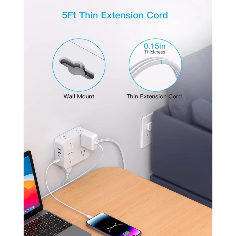 HANYCONY Surge Protector Power Strip 8 Outlets 4 USB Ports
