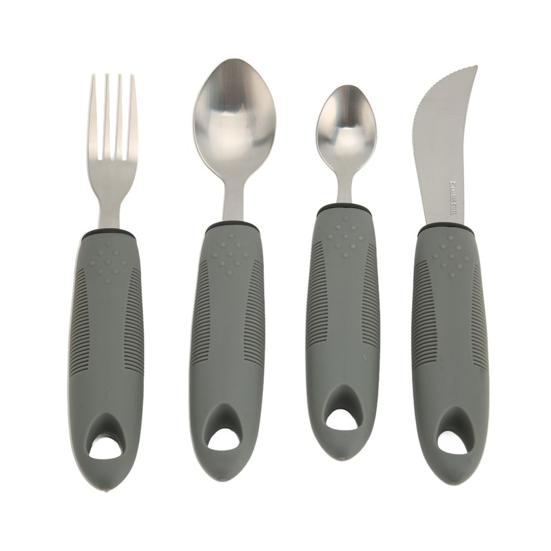 4pcs Adaptive Utensils Knife Fork Spoons Weighted Wide Handles Grey