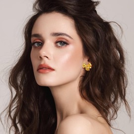 Chunky Gold Earrings for Women Gold Bow Flower Earrings Boho Statement Earrings Hypoallergenic Stud Earrings for Party Prom Birthday Jewelry Gifts for Women