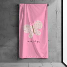 MTOnlinehandel Children's Beach Towel 70 x 140 cm - Soft & Absorbent Bath Towel with Butterfly Motif - Cotton & Polyester Mix - Quick Drying