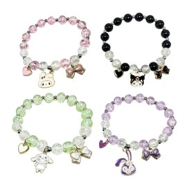 Cinnamoroll Crystal Bead Bracelet My Melody Sanrio Bracelets Cute Cartoon Kawaii Elastic Beaded Bracelets for Girls Women (C, Alloy)