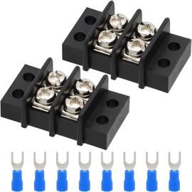 GUBCUB Terminal Block,2 Pack 2 Circuits 20-30A 200v-450v Dual Row Screw Terminals Strip +8 PCS Heat Shrink Wire Connectors