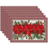 Christmas Poinsettia Placemats Set of 6, Seasonal Winter Christmas Red