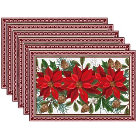 Christmas Poinsettia Placemats Set of 6, Seasonal Winter Christmas Red Table Mats for Kitchen Dining Table Holiday Farmhouse Xmas Home Party Decoration 12 x 18 Inch
