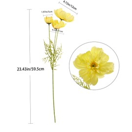 Artificial Cosmos Flowers Bouquet,6 Stems Faux Silk Cosmos with Green Leaves, Fake Cosmos for Wedding, Home Vase, Spring Summer Decorations (YELLOW)