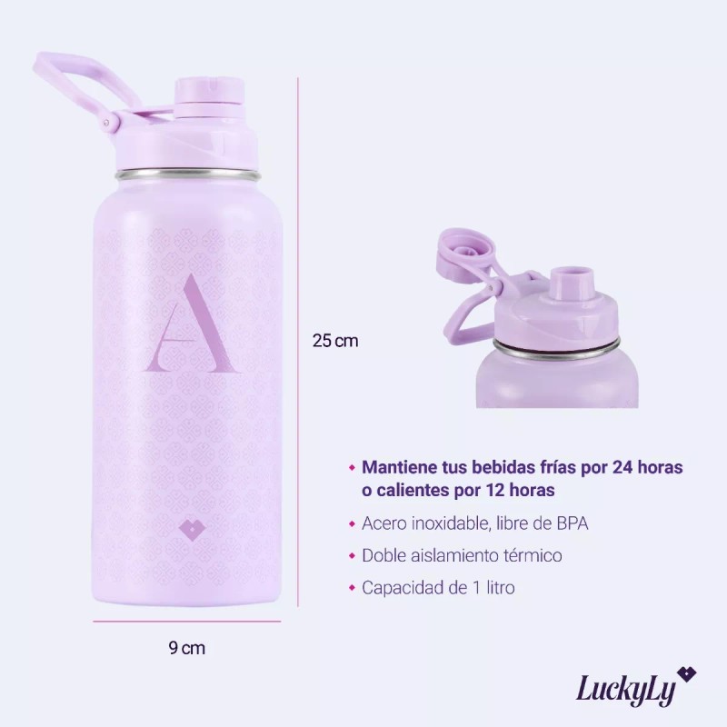 LuckyLy Termo Acero Inoxidable 1 Litro, Botella Agua Inicial Luckyly