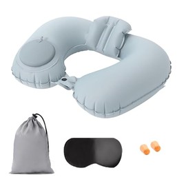 yowodana ネックピロー 首枕 エアーピロー 携帯枕 空気枕 U型まくら トラベルピロー 旅行枕 便利グッズ 手動プレス式膨らませる コンパクト 軽量 収納ポーチ付き 耳栓付き 折り畳み 飛行機 旅行 オフィス 自宅 夜行バス 電車 グレー