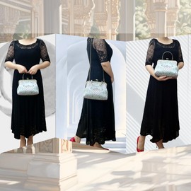 Abuyall Floral Top-Handle Handbag, Kiss Lock Evening Bag for Women, Vintage Handbag, Mint-green