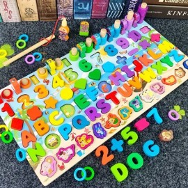 Tablero Juego Educativo Montessori Pesca Letra Número Animal                                                                                          