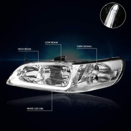 PM PERFORMOTOR Chrome Headlights With LED DRL Bar Replacement Compatible with 98-02 Honda Accord, PMHL-HACC-9802-LB-CC