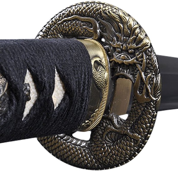 Handmade Sword - Stainless Steel Unsharpened Iaido Training Katana/Wakizashi Sword, Handmade, Full Tang, Black Scabbard (Dragon-Wakizashi)