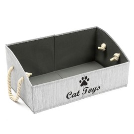 Geyecete Large cat Toys Storage Bins - Foldable Fabric Trapezoid Organizer Boxes with Weave Rope Handle, Collapsible Basket for Shelves,cat Toys,cat Apparel & Accessories(Gray-CAT)