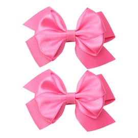 Zolyco Tiny 3.2 Inch Hair Bow Clips Thick Ribbon - Cute Lined Boutique Alligator Hairpin for Girls, Toddlers, and Little Teens - Kids Barrettes Set of 2 Small Stylish (Hot Pink)