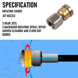 Xiny Tool Sewer Jetter Kit for Pressure Washer 150FT, 4000 PSI Drain Cleaner Hose 1/4 Inch NPT, Corner Rotating and Button Hose Sewer Jetting Nozzle Pearl Corsage Pin Tape Handle Strap Spanner, Blue