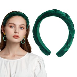 Velvet Braided Headband Women's Headband Wide Hair Band Vintage Padded Headband Fashion Headbands Hair Accessories Headband for Women Girls (Dark Green)