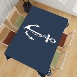 TLCBFF Nautical Decorative Rectangle Tablecloth Anchor Sailing Ocean Dark Navy Blue Rectangle Tablecloth Picnic Table Cover BBQ Table Cloths Polyester for Kitchen Coffee 52" x 70" 4-6 Seats