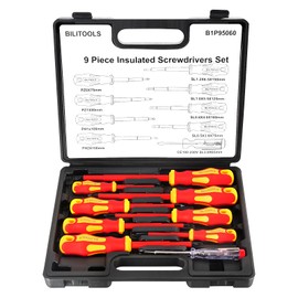 BILITOOLS Insulated Screwdriver Set, 9pcs 1000V Electrical Screwdriver Insulated VDE Tools for Electrician Magnetic Phillips Slotted Pozidriv Tips
