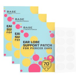 Base Laboratories Ear Lobe Support Patches for Pierced Ears – 210 (3 X 70) Clear, Latex-Free Patches – Protects Healthy Ear Lobes from Tearing, Disguises Stretched Ear Holes, Supports Heavy Earrings