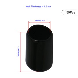Ohamtes 50PCS ID9mm(23/64") Black PVC Rubber End Caps, Vinyl Flexible End Caps, Round Pipe End Caps, Bolt Thread Protector Safety Caps
