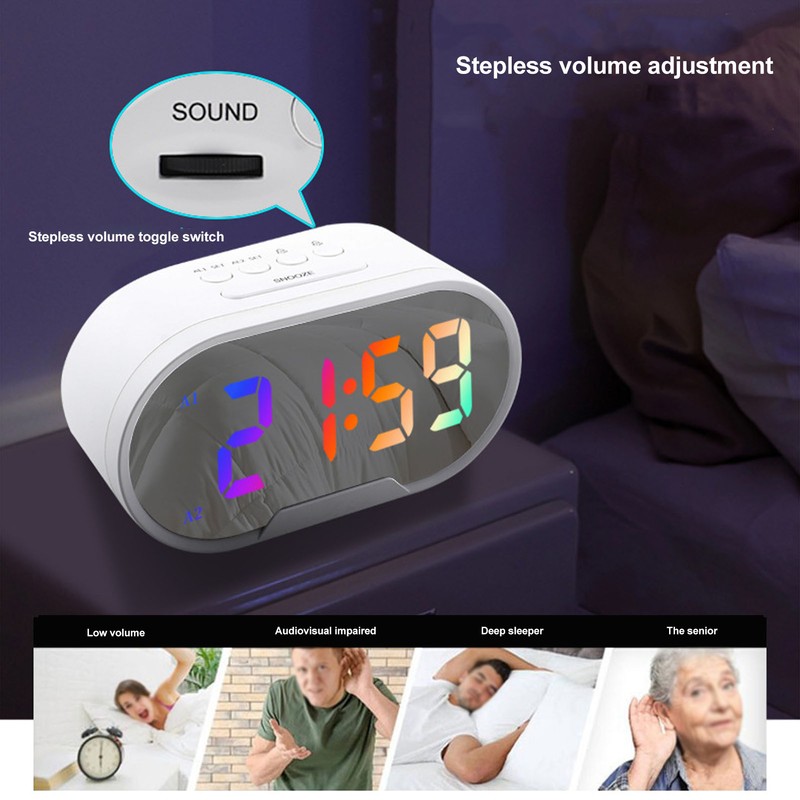 Digital Clock LED Alarm Big Digits Color Display Dimmable Adjustable